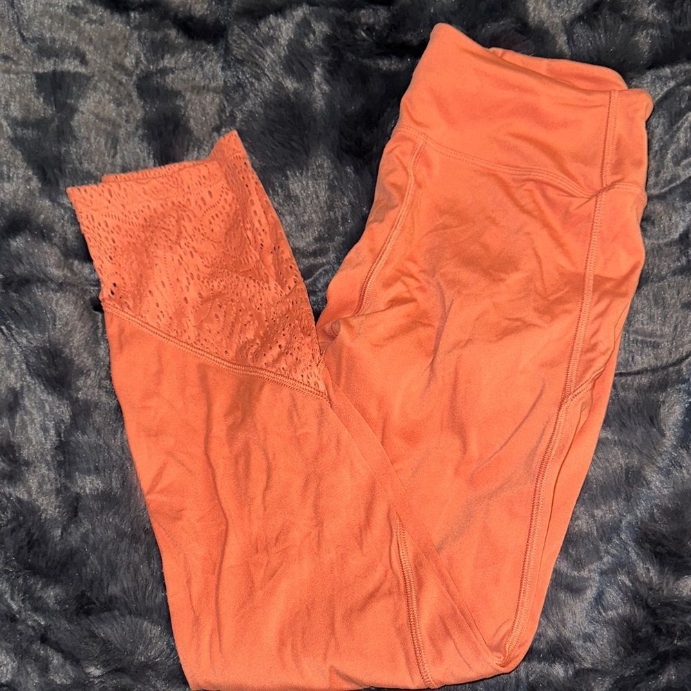 Pink Sport Coral Leggings with Lace Accent